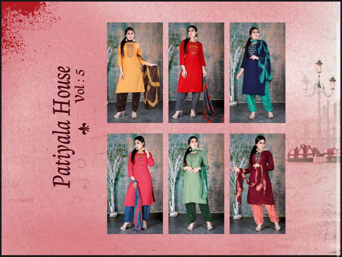 Ft Patiyala House 5 Latest Designer Fancy Festive Wear Rayon Printed Readymade Salwar Suit Collection
